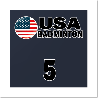 USA Badminton Number 5 T-shirt Design Posters and Art